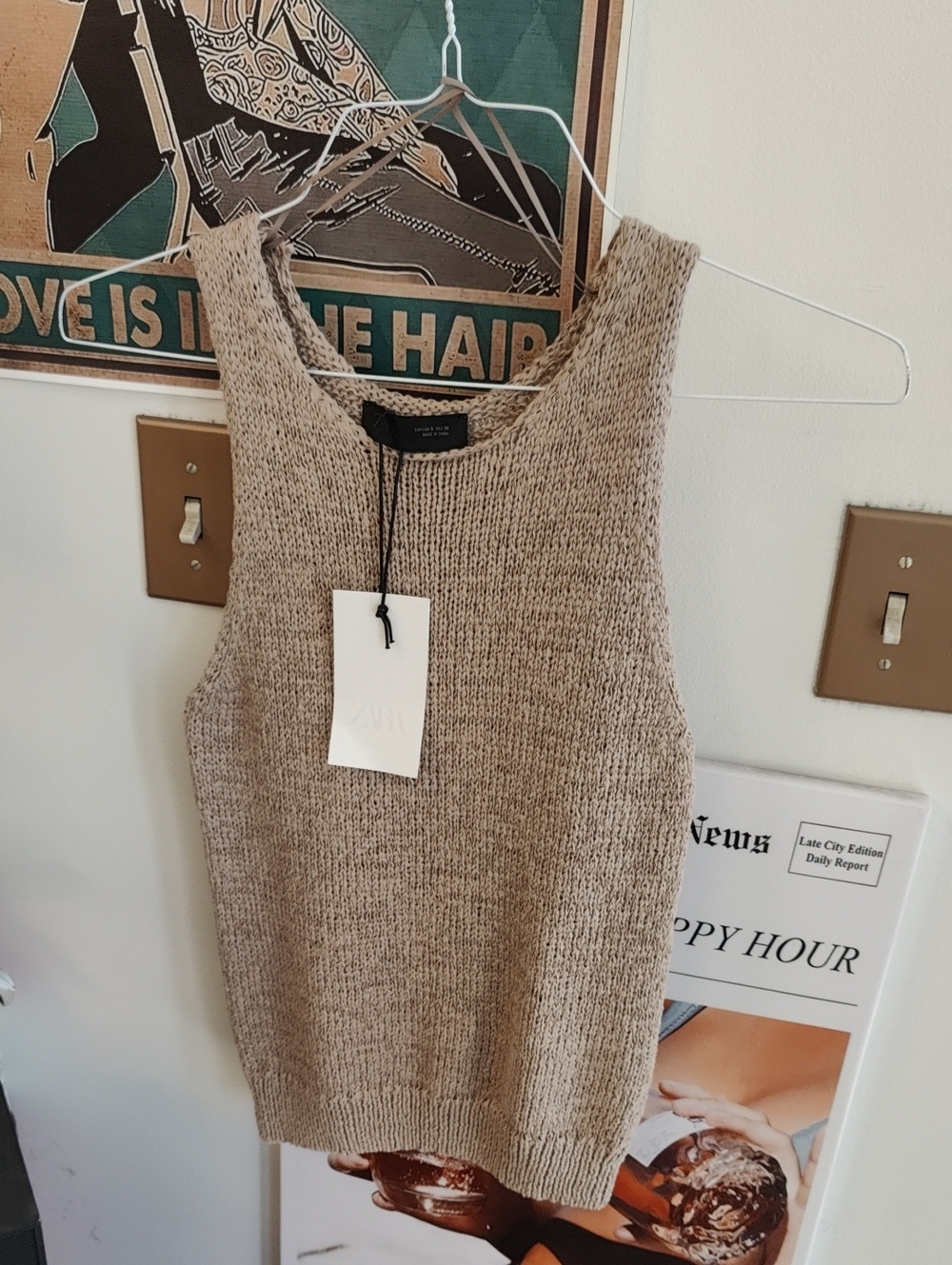 Zara Neutral Knit Tank Top in Beige-Taupe